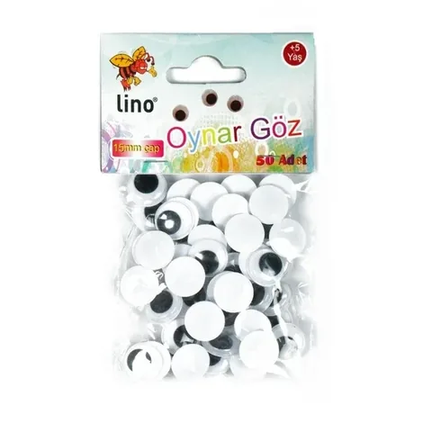Lino 15mm bewegliche Bastelaugen - 50 Stück Schwarz & Weiß Set