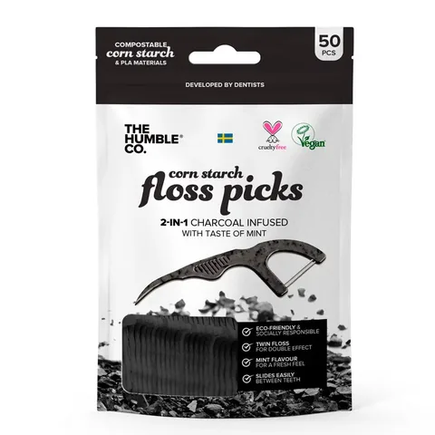 The Humble Co Charcoal Effect and Mint Flavor Floss Picks 50 pcs