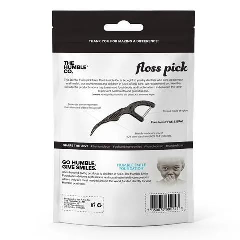 The Humble Co Charcoal Effect and Mint Flavor Floss Picks 50 pcs