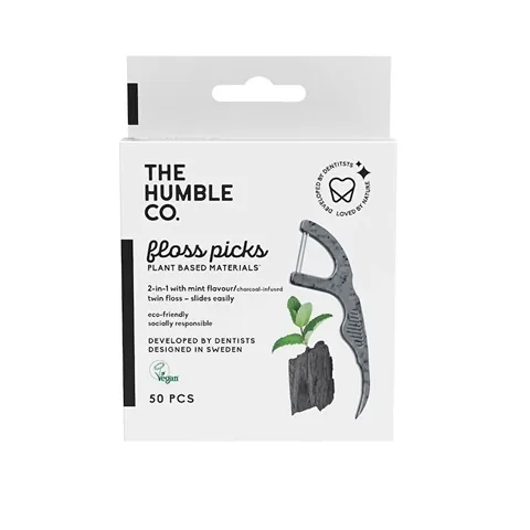 The Humble Co Charcoal Effect and Mint Flavor Floss Picks 50 pcs