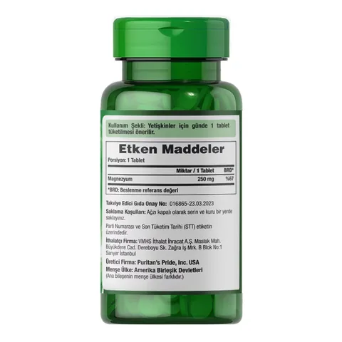 Puritan's Pride Magnesium 250 mg 100 tablets