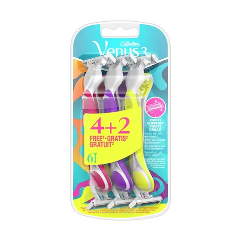 Бритва для женщин Gillette Venus Colorful 3 лезвия одноразовая 4 + 2 шт.
