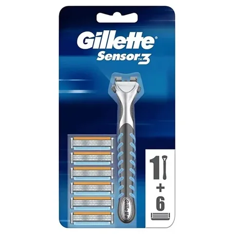 Gillette ماكينة حلاقة جيليت سينسور 3 مع 6 شفرات احتياطية، قطعة واحدة