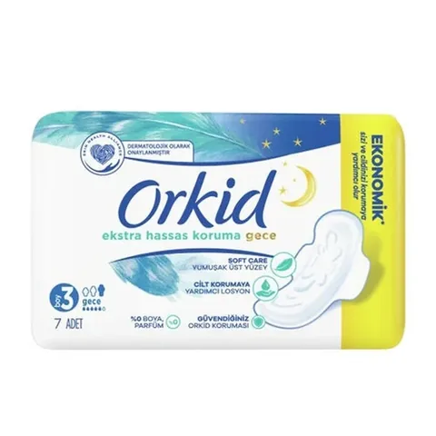 Orkid فوط أوركيد الصحية الليلية المجنحة للحماية الفائقة من الحساسية، 7 قطع