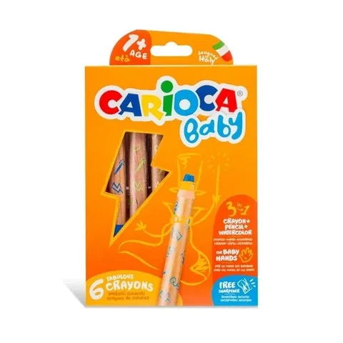 Carioca Jumbo 3-in-1 Wachsmalstifte Set mit Anspitzer, 6 Farben