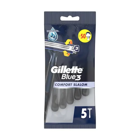 Gillette ماكينة حلاقة جيليت بلو 3 سلالوم للاستخدام مرة واحدة عبوة من 5 قطع