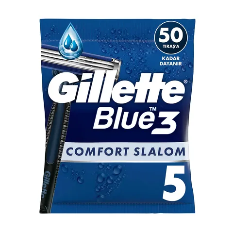 Gillette ماكينة حلاقة جيليت بلو 3 سلالوم للاستخدام مرة واحدة عبوة من 5 قطع