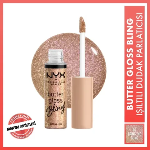NYX Butter Gloss Bling Lip Gloss - Glänzende Farbe 01 Bring The Bling