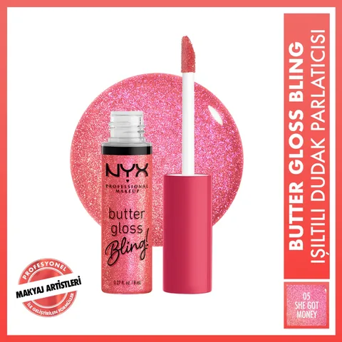 NYX Butter Gloss Bling Lip Gloss - Glänzendes Finish, She Got Money