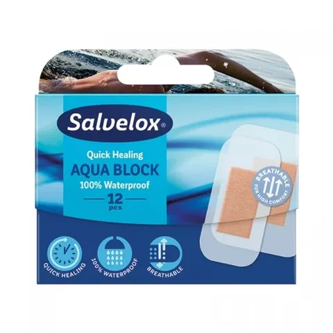 Salvelox ضمادة سالفيلوكس أكوا بلوك المقاومة للماء، 12 قطعة