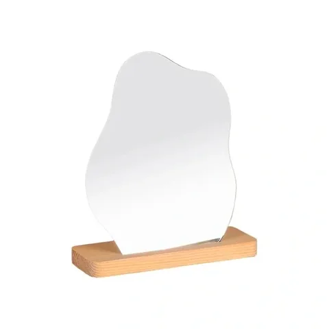 Evcazim Asymmetrischer Holz-Make-up-Spiegel 25x20 cm - Einzigartige Dekoration