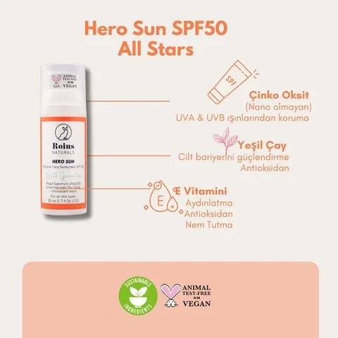 Roius Naturals Hero Sun Mineral Spf50+ Face Sunscreen 50 ml