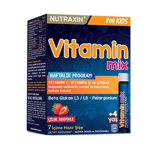Nutraxin نيوتراكسين مزيج فيتامينات بنكهة الفراولة للأعمار من 4 سنوات فما فوق، 25 مل × 7 أكياس