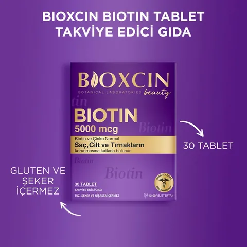 Bioxcin Biotin 5000 mcg Nahrungsergänzungsmittel - 30 Tabletten für die Haargesundheit