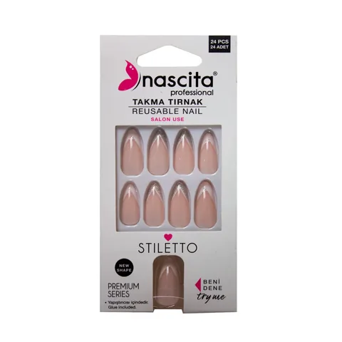 Nascita 24 шт. Накладные ногти Stiletto с французским маникюром — элегантный набор для нейл-арта