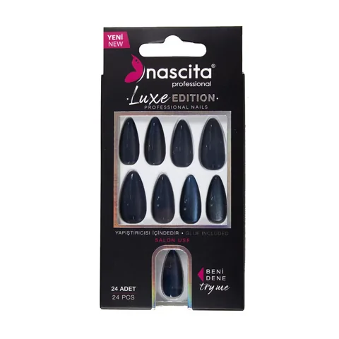 Nascita Luxe Perlmutt-Falschnägel Navy Blau - 24 Stück