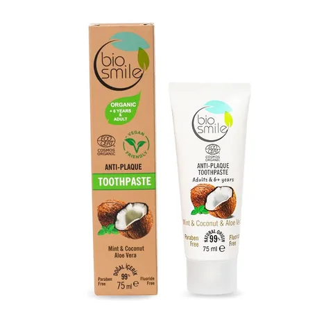 Biosmile Bio Anti-Plaque Zahnpasta mit Minze und Kokos 75ml