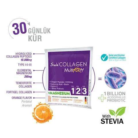 Suda Collagen Multiform+ Magnesium In Water 30 x 15 gr - Orange Flavored