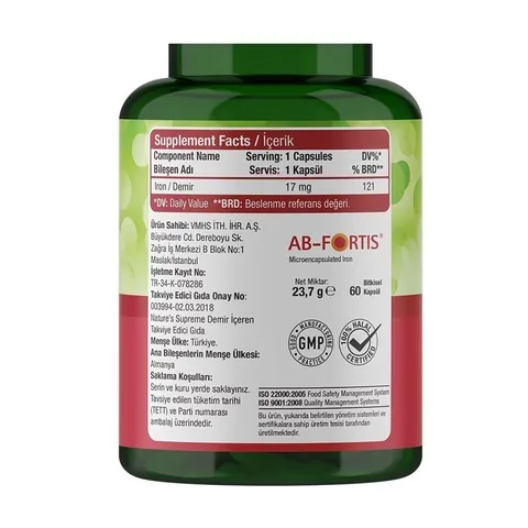 Nature's Supreme Iron 17 mg 60 capsules