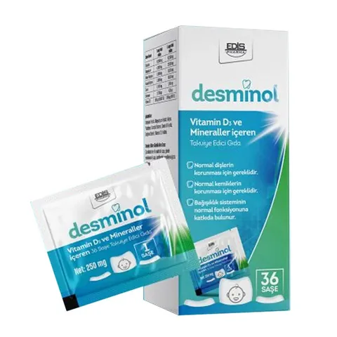 Edis Pharma Desminol Food Supplement Containing Vitamin D3 and Minerals 36 sachets