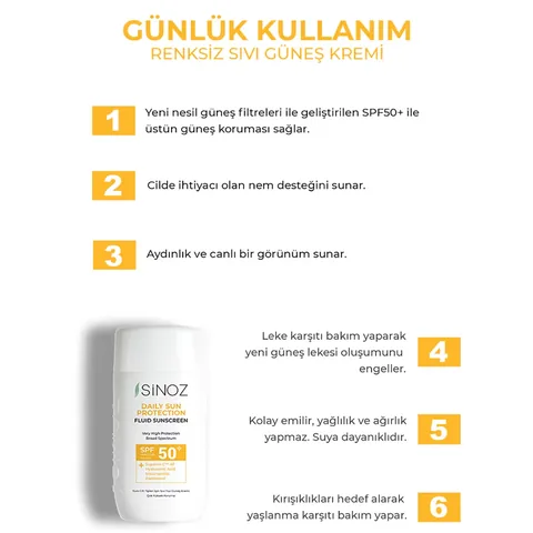 كريم واقي شمس سائل للاستخدام اليومي SPF 50 بحجم 50 مل من سينوز Sinoz