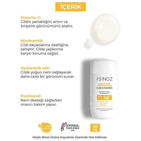 كريم واقي شمس سائل للاستخدام اليومي SPF 50 بحجم 50 مل من سينوز Sinoz