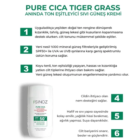 Sinoz Pure Cica SPF50+ Tone-Evening Liquid Face Sunscreen 50 ml