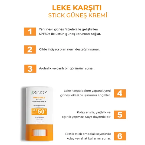 Солнцезащитный крем-стик Sinoz SPF50+ Увлажняющий - 15г Высокая защита
