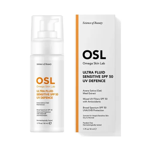 Osl Omega Skin Lab أو إس إل أوميجا سكين لاب ألترا فلويد + سينسيتيف بعامل حماية من الأشعة فوق البنفسجية 50، 50 مل