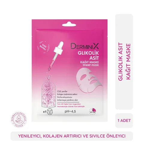 Derminix Glykolische Säure Tuchmaske für strahlende Haut - 1 Stück