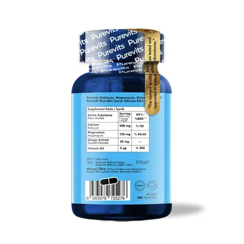 Purevits Calcium Magnesium Zinc+ Plus Vitamin D Food Supplement 60 capsules
