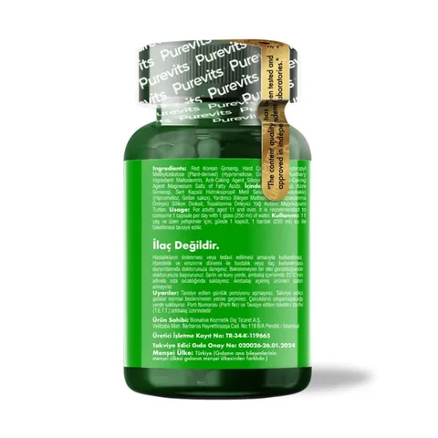 Purevits Korea Red Ginseng 500 mg Dietary Supplement 60 Vegan Capsules