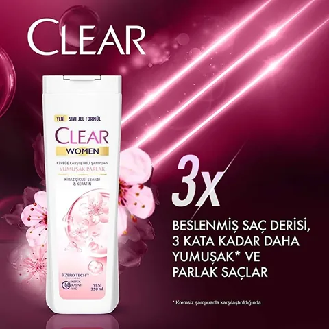 Clear شامبو كلير وومن المضاد للقشرة بخلاصة زهرة الكرز الناعمة واللامعة والكيراتين 350 مل