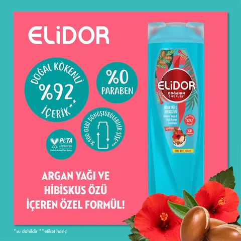 Elidor Nature's Energy Argan &amp; Hibiscus Shampoo 400ml