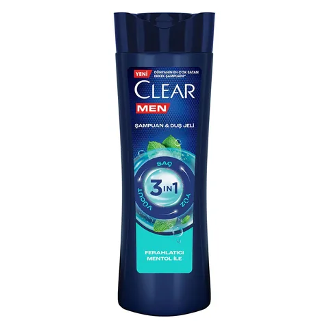 Clear Men 3 in 1 Shampoo &amp; Shower Gel Refreshing Menthol Effect For Hair Face Body 350 ml