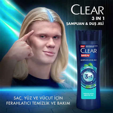 Clear Men 3 in 1 Shampoo &amp; Shower Gel Refreshing Menthol Effect For Hair Face Body 350 ml