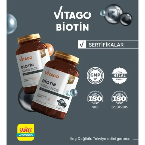 Vitago أقراص فيتاجو بيوتين ٥٠٠٠ ميكروغرام، مكمل غذائي، ٦٠ قرصًا