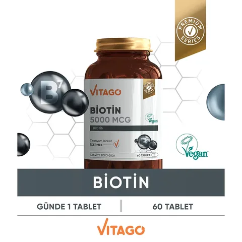 Vitago أقراص فيتاجو بيوتين ٥٠٠٠ ميكروغرام، مكمل غذائي، ٦٠ قرصًا