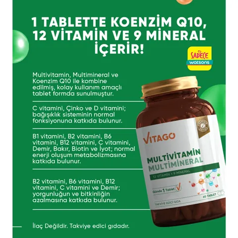 Vitago Multivitamin, Multimineral, Coenzyme Q-10 tablet Supplementary Food 60's