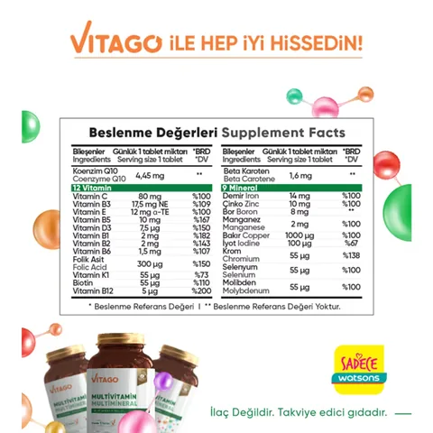 Vitago Multivitamin, Multimineral, Coenzyme Q-10 tablet Supplementary Food 60's
