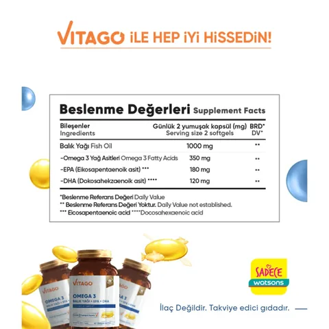 زيت السمك أوميغا 3 EPA DHA من فيتاجو 60 كبسولة Vitago