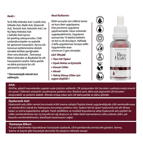 Rimu Health Revitalisierendes AHA+BHA Abend Gesichtspeeling Serum 30ml
