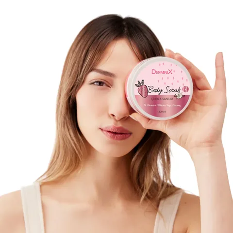 Derminix مقشر الجسم ديرمينيكس برائحة الفراولة والفانيليا 300 مل تقشير متوهج
