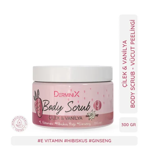 Derminix مقشر الجسم ديرمينيكس برائحة الفراولة والفانيليا 300 مل تقشير متوهج