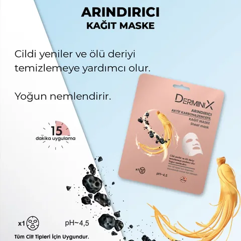 Очищающая бумажная маска Derminix с активированным углем и имбирем 1 шт.