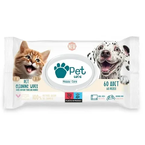 Pet Love Natürliche Haustier-Reinigungstücher - 60 Stück