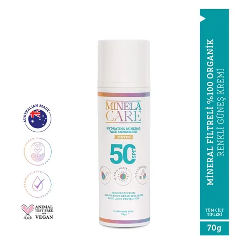 Minela Care Spf 50 tinted Moisturizing Face Sun Cream 70 gr