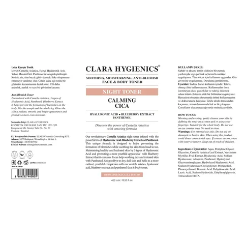 تونر ليلي مهدئ مضاد للبقع للوجه والجسم 400 مل من كلارا هايجينكس Clara Hygienics