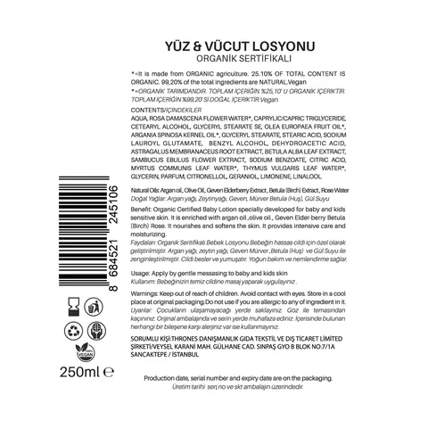 Clooe Baby Lotion Organic 250 ml