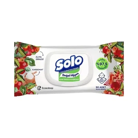 Solo مناديل مبللة سولو الطبيعية للنظافة بخل التفاح وصودا الخبز 50 قطعة